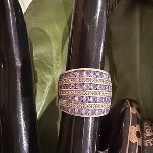 7 rows of amethyst Stone and cubic zirconia 925 silver size 8